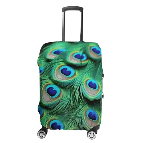Green Peacock Feather Luggage Cover Personalization Suitcase Covers Protector Elastic Washable Baggage Cover Anti-Scratch For Traveling, Aircraft Consignment S