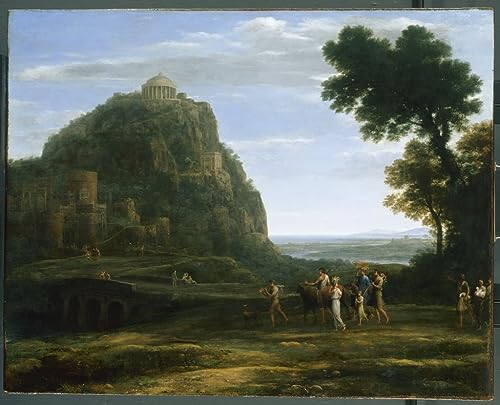 Vue avec une procession Claude Lorrain toile murale salon couleurs éclatantes