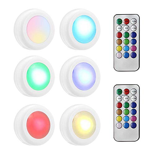 Preisvergleich Produktbild Volwco Wireless LED Puck Lights, RGB-Farbwechsel Unter Kabinettbeleuchtung Mit Fernbedienung, Batteriebetriebene Dimmbare Wandleuchten Für Küche, Garderobe, Bücherregal, Keller, Bar - 6er Pack