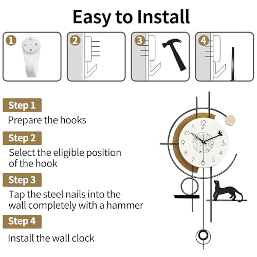 Reloj de pared digital moderno silencioso con péndulo 26x14.5 miniatura 6