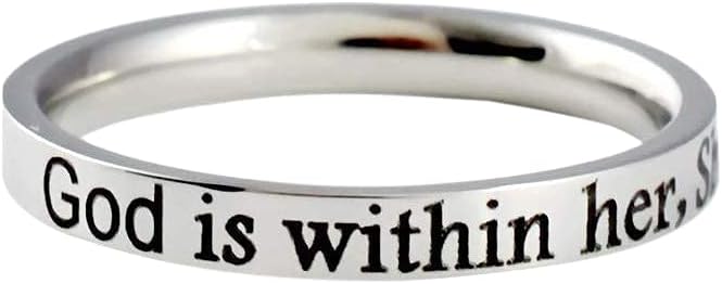 Love Statement GiftsGod is within her, She will not fall - Stainless Steel Stackable Ring, Christian Religious, Bible Verse Psalm 46:5, Inspirational Motivational Custom Personalized Gift for Sorority Sisters Friends