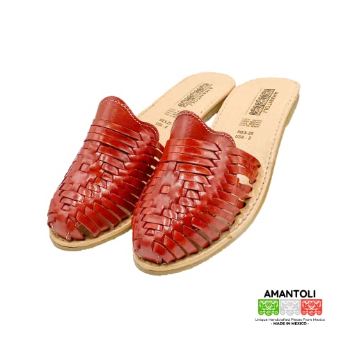 Amantoli Xochitl Model - Women 100% Artisan Hand Made Mexican Leather Hipster Brown Colorful Closed Toe Sandal Huarache Artesanal - Hecho A Mano Handcrafted In Mexico (Us 6) #TOP2