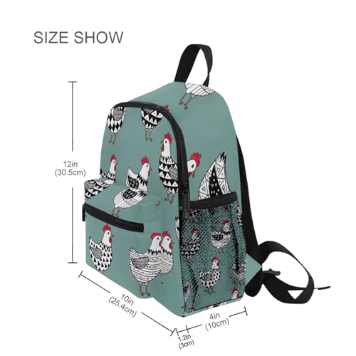 Chickens Black White Backpack for Toddler Boys Girls Kids School Bag with Name Tag Small Travel Book Bag, 3-8 Years4