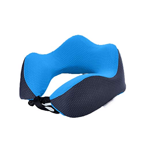 Almohadas de viaje Cuello en forma de U almohada Cuello de avión Cojín en forma de U conducción de la oficina siesta resto memoria almohada de algodón ( Color : Blue , Size : 28*23*12cm )