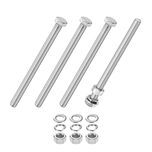 M METERXITY 4-Pack Hex Head Screw Bolt with Nuts Flat &amp; Lock Washers M12x160mm Stainless Steel Bolts and Nuts Kit Fully Threaded Metric Bolt Assortment for Equipment/Machinery