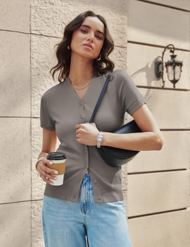 GRACE KARIN Cardigan Sweaters for Women Lightweight Summer Summer Cropped Cardigan Business Casual Short Sleeve Knit Outfits Outfitss(Coffee Gray,M) — view 5