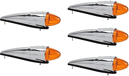 All Star Truck Parts] 5Pcs 17 Led Amber Torpedo Cab Marker Roof Running Top Lights Assembly Super Bright Chrome Heavy Duty Trucks Replacement For International Kenworth/Peterbilt/Freightliner/Mack #TOP23