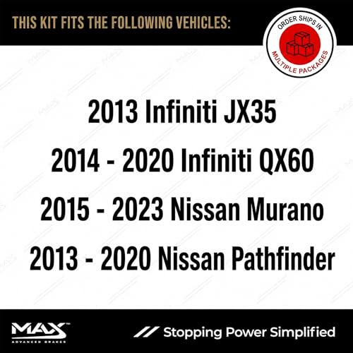 Image of MAX Advanced Brakes Brake and Rotor Kit Front and Rear for 2015 to 2023 Nissan Murano 2013 to 2020 Nissan Pathfinder, Infiniti QX60, 2013 Infiniti JX35, Rotors and Pads, Carbon Ceramic, Drilled Rotors