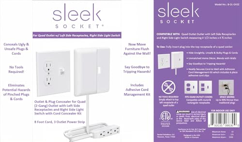 Sleek Socket Outlet & Plug Concealer for Wall Outlet with Cord Concealer Kit, 8-Foot Flat Extension Cord with Multiple Outlets Power Strip, Ideal for Home Offices by sleek socket - Image 3