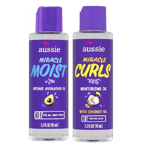 Aussie Miracle Moist Hair Oil Intense Hydration Treatment with Jojoba Coconut and Avocado Oil 3.2 fl oz Bundle Pack