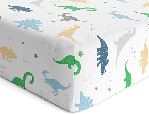 Cuddly Cubs Dinosaur Crib Sheet – Jersey Cotton Fitted Crib Mattress Sheet for Baby Boy, Girl Crib – Toddler Bed Sheet – Fits on Standard 28 x 52 Crib and Toddler Mattress
