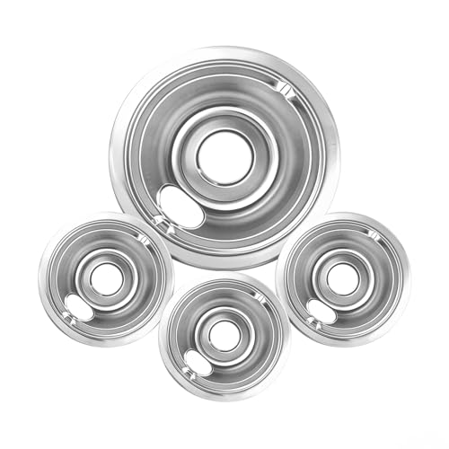 COZZIVITA 4-Piece Drip Pans Set - Compatible with GE Stoves - Chrome Finish Electric Stove Burner Drip Pans - 3 x 6inch 1 x 8inch Stove Drip Pans - GE Stove Drip
