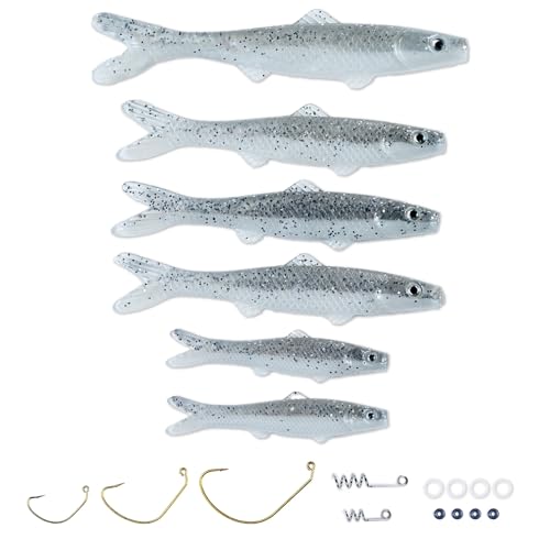 Banjo Minnow Silver Soft Fishing Lure: Lifelike Minnow Soft Plastic Bait for Bass Trout Walleye & Freshwater Fishing Multi-Size Swimbait Fishing Lures