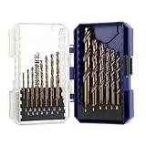 COMOWARE Cobalt Drill Bit Set- 21Pcs M42 High Speed Steel Twist Jobber Length for Hardened Metal, Stainless Steel, Cast Iron and Wood Plastic with Indexed Storage Case, 1/16'-1/2'