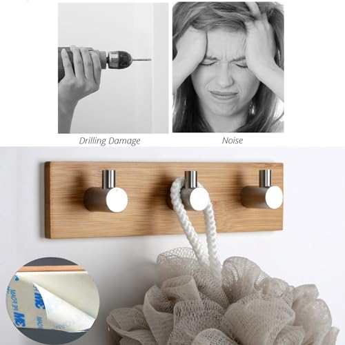 Bamboo-Wood-Key-Holder-for-Wall-Key-Hanger-with-Hooks-Decorative-Wall-Hooks-for-Hanging-Heavy-Duty-Key-Organizer-for-Kitchen-Bedroom-Bathroom-Ideal-Coat-Rack-3-Hooks-Sliver