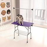 TRODEP 46' Dog Grooming Table Foldable Pet Grooming Tables with Adjustable Arm Noose Storage Mesh Tray Maximum Capacity Up to 330lbs Purple