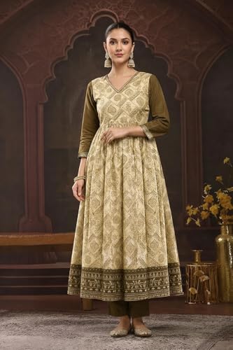 Ensemble Kurta Col en V avec Pantalon Évasé Ethnique Confort - 4