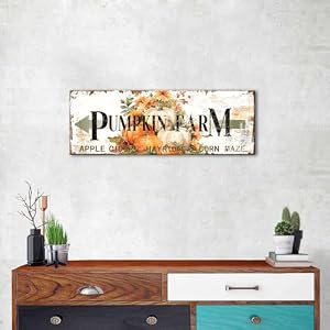 Fall Wall Art Rustic Farmhouse Pumpkin Canvas Picture for Kitchen Dinner Room Autumn Themed Sign Wall Decor Thanksgiving Halloween Festival Harvest Painting Artwork Door Proch Home Decorations 6×17