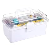 BTSKY Small Plastic Storage Box with Lid & Lock Art Supply Storage Organizer with Handled Removable Divided Tray Multi-use Small Storage Container Portable Sewing Box for Art & Sewing Supplies, White