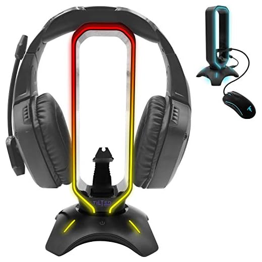 Tilted Nation RGB Headset Stand and Gaming Headphone Stand Display with Mouse Bungee Cord Holder - Gaming Headset Holder with USB 3.0 Hub for Wired or Wireless Headsets for Xbox, PS4, PC
