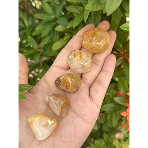 GAF TREASURES 5 Pcs Golden Healer Quartz Tumbled Stones, Polished Natural Golden Healer Quartz Gemstone, Golden Healer Quartz Healing Crystals (Golden Healer Quartz) Cover