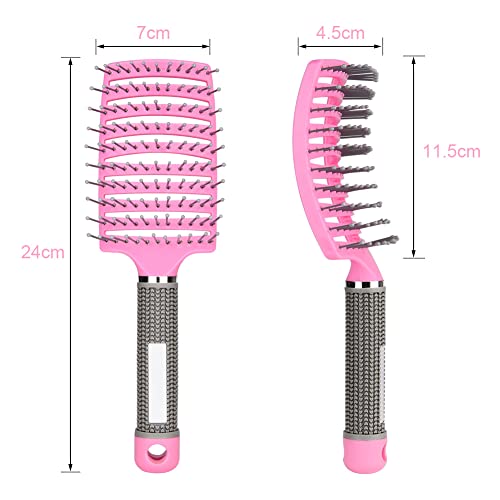 Foto von AOOWU Bio Haarbürste Ohne Ziepen, Profi Entwirrbürste mit Griff, Hair Brush für Damen Herren Kinder, Detangler Bürste für Locken Lange Wet Haare, Haarbürsten zur Haarstyling und Haarentwirrung(Rosa)