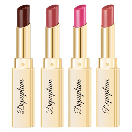 Image of Depuplum 4Pc Hydrate Lipstick for Women Dark Red Hot Pink Nude Pink Moisture Lipstick Lip Gloss Long Lasting Lipsticks for Dry Lips, DM65 /68 /89 /95