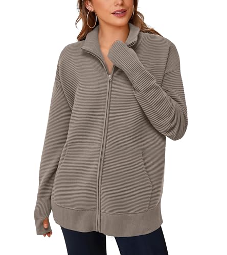 Image of PRETTYGARDEN Womens Long Sleeve Zip Up Ribbed Cardigan Sweaters