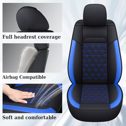 Coverado RAM Seat Cover Full Set, Leather Seat Covers Fit for Dodge RAM 1500, Truck Seat Covers Custom Fit for 2002-2026 Dodge RAM 1500 2500 3500 Crew Quad Cab with Curved Bench, Blue by Coverado - Image 5