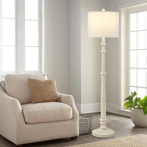 Image of Floor Lamps for Living Room - 60 inch Farmhouse Floor Lamp with Adjustable Color Temperatures - Vintage Standing Lamp Reading Light with Linen Shade Retro Tall Lamp for Bedroom Office, Almond White