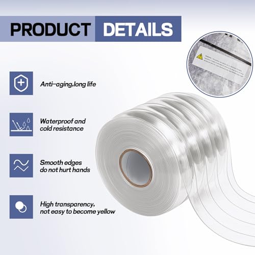 Image of Moukeren Plastic Curtain Strips, 50 ft x 8 in Clear PVC Strip Curtain Roll, Heavy Duty Plastic Insulated Freezer Door Strips for Commercial, Walk-in Cooler, Garage, Warehouse, 0.08 inch Thickness