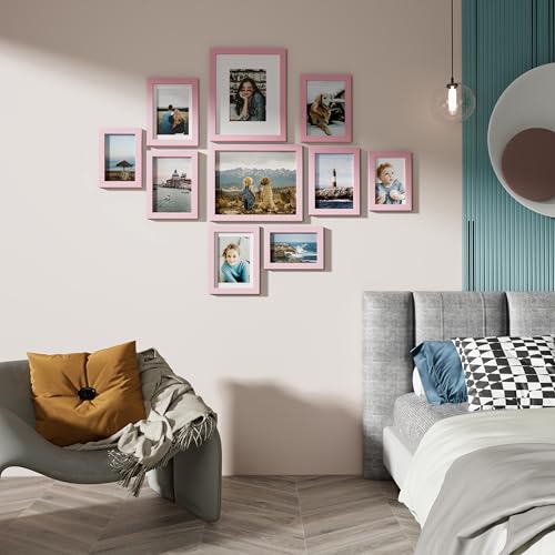 Image of Vittanly 10 Pack Picture Frames Collage Wall Decor, Gallery Frame Set for Wall Mounting or Tabletop Display, Multi Sizes Including 2pcs 8x10, 4pcs 5x7, 4pcs 4x6, Pink