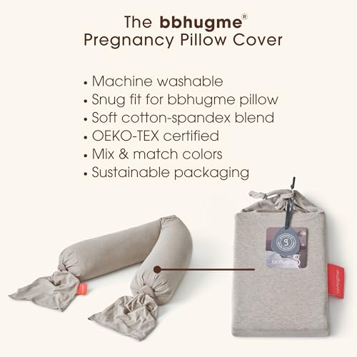 Image of bbhugme Pregnancy Pillow Cover, Seashell Beige - Replacement Cover for bbhugme Maternity Pillow - Soft, Breathable, Cooling Cotton Jersey Fabric - Machine Washable