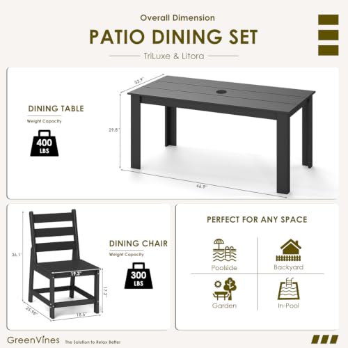 Image of GREENVINES HDPE Outdoor Patio Dining Set of 7, Table and 6 Chairs, Black
