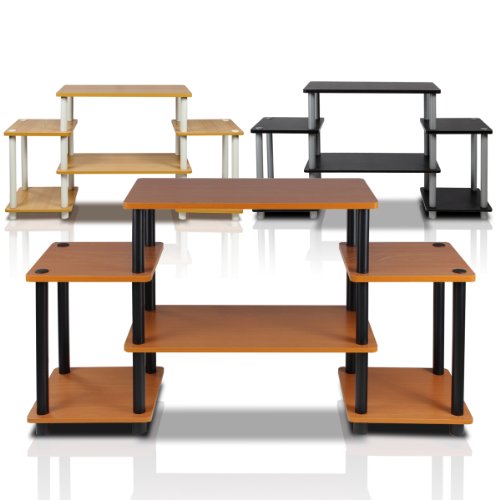 Image of Furinno No Tools Tube Entertainment Center, Light Cherry /Black, Square Corner