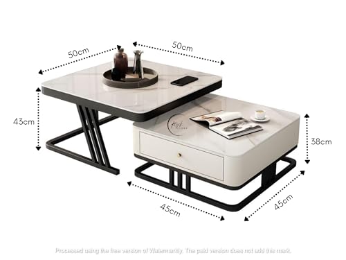 Image of RIZIK STORE Handmade Coffee Table with Metal Base & Engineered Wood Top | Nesting /Side /Center Table for Living Room, Drawing Room, Balcony (Black, 20 inchx20 inch, Square)