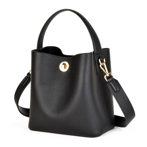 Image of DONNAIN Genuine Leather Bucket Tote Bag for Women, Small Crossbody Bag and Trendy Shoulder Bag with Adustable Strap | Genuine Leather