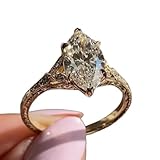 SILVERIST Vintage Marquise Cut Diamond Engagement Ring For Women 14K Gold Plated Wedding Engraved Filigree Band Antique Engraved Elegant Bridal Promise Ring 925 Sterling Silver Handmade Gift For Her