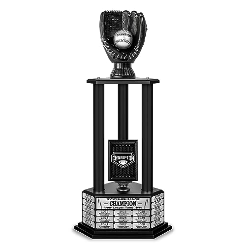 TrophySmack Fantasy Baseball Trophy - Customizable Championship Trophy Award Winner | Free Engraving up to 19 Years Past Winners, 36 Inch Tall (Black)