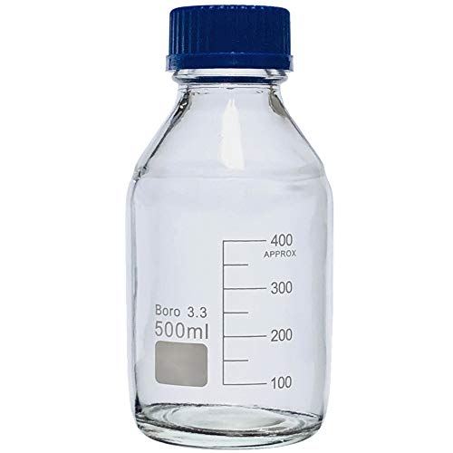 500ml Glass Round Media Storage Bottles with GL45 Screw Cap, 3.3 Borosilicate Glass, Karter Scientific 232I4 (Single)