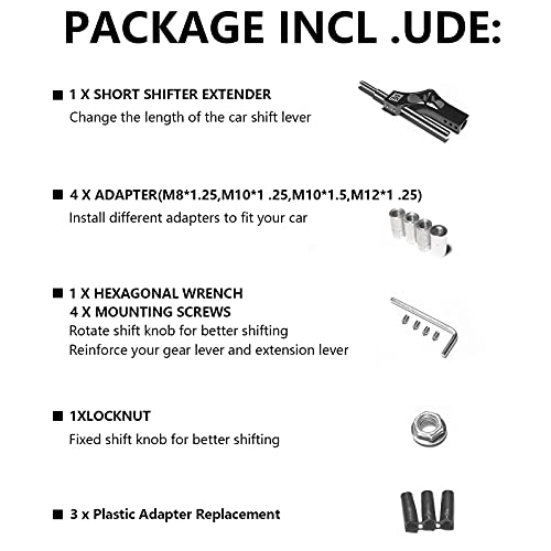 Monrand Shift Knob Extender & Shift Knob Shifter Adapter M12X1.25 Gear Shifter Adapter, Adjustable Shifter Extension Aluminum Shift Extender With 4 Adapters For Most Cars #TOP3