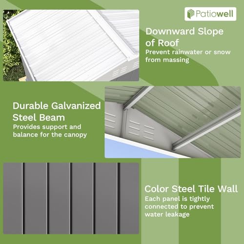 Image of Patiowell 8x6 FT Outdoor Storage Shed, Garden Storage Shed | Metal Outdoor Sheds with Sloping Roof & Double Lockable Door for Backyard Garden Patio Lawn, Gray