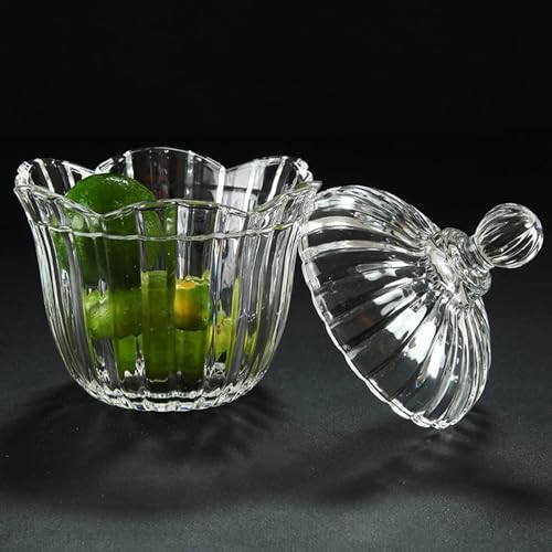 Image of WRINGO premium Glass Candy Dish with Lid, Crystal Candy Jar, Cookie Jar, Decorative Candy Bowl, Jewelry Dish, Covered Candy Jars for Buffet, Kitchen, Home, Office Desk (Set of 1) (Spiral - 03)