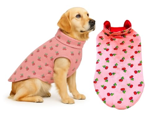 Image of The Pets Company Dog Winter Coat Jacket, Clothes, Windproof, Reversible, Light Weight, Washable, Ultra Warm Thick Fleece Lined Dog Vest for Cold Weather Protection, (Pink Cherry, Large - 26 Inch)