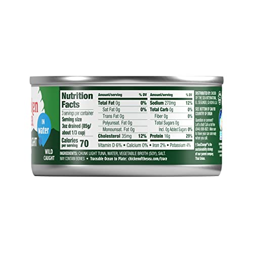 Image of Chicken of the Sea Chunk Light Tuna in Water, 12 oz. Can (Pack of 1), Wild Caught Tuna