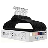 OGIVO Kleiderbügel Samt – 30er Set Hosenbügel rutschfest Bügel aus Samt für Ihre Garderobe – Samtkleiderbügel 360° drehbarer Haken Krawattenhalter & Schulterkerben – Hangers Clothes (Schwarz)