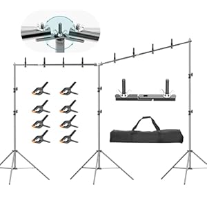 EMART Photo Video Studio 20 ft Wide 10 ft Tall Adjustable Heavy Duty Photography Backdrop Stand, Background Support System Kit with 3 Stands, 8 Spring Clamps, 1 Carrying Bag