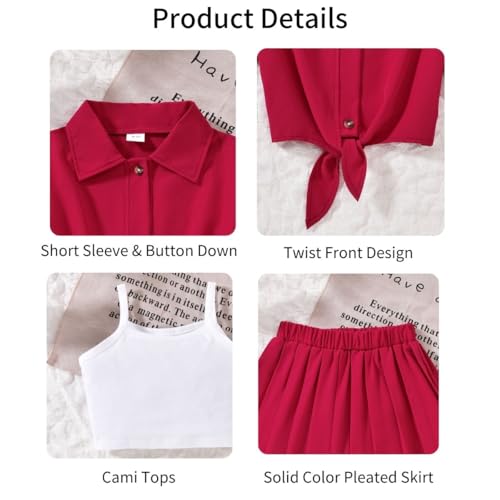Image of HIHA Girls 3 Piece Outfit Cami Crop Tops Skirt Set with Button Down Shirts Size 6-12