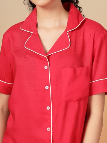 Image of Night Suit for Women's| Solid Night Dress| Half Sleeves Shirt and Pajama Set
