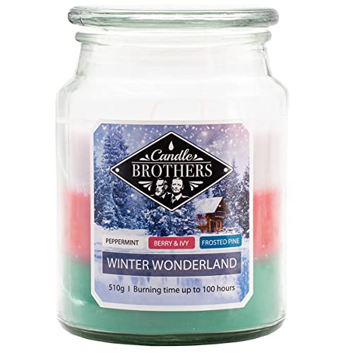 Candle-Brothers Große Duftkerze im Glas | Winter Wonderland (510g) | Kerzen lange Brenndauer (110h) | 2 Docht Kerze | Winter Kerzen im Glas | 3 Schicht Kerzen